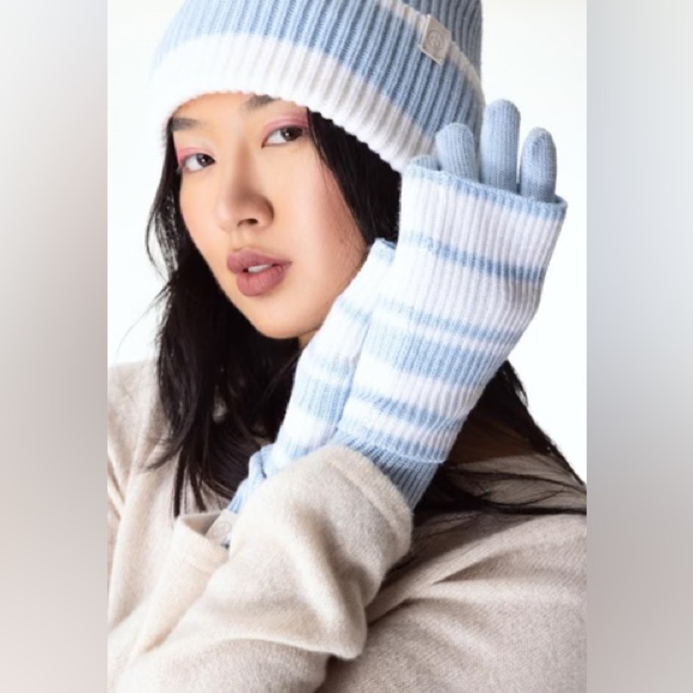 rag & bone Light Blue Blake  Striped Layered Gloves